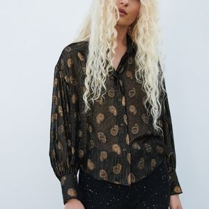NWT ZARA VOLUMINOUS SHIMMER BLOUSE size S Perfect party blouse!!!!